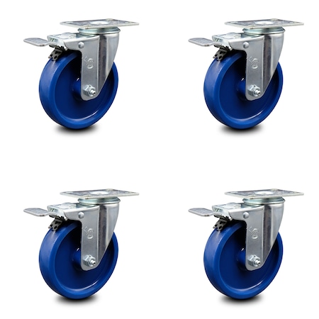 Service Caster 5 Inch Solid Polyurethane Swivel Top Plate Caster Set with Total Lock Brake SCC SCC-TTL20S514-SPUS-4